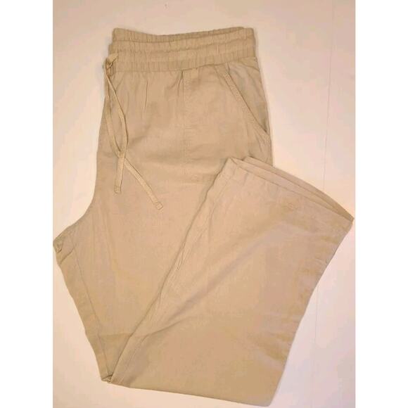 Cato Size XL Tan Linen Blend Wide Leg Pants Drawstring Pockets Pull On Elastic - Picture 7 of 7